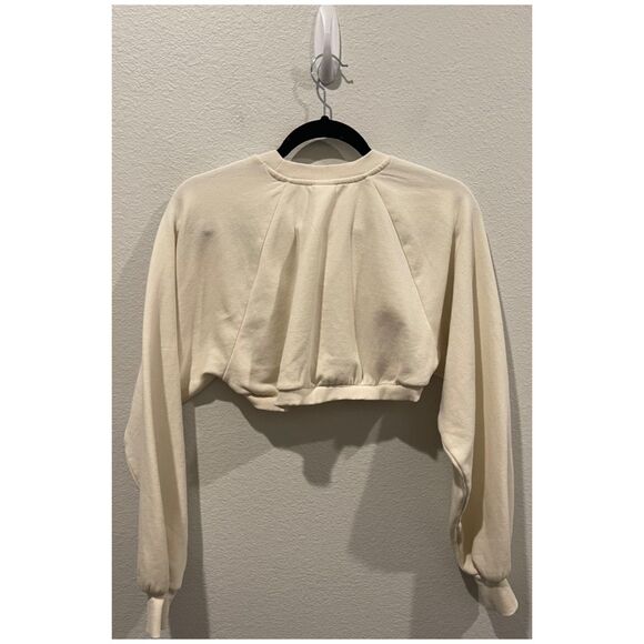 H&M Crop Top Cream Beige Round Neck Sweatshirt - Picture 4 of 4